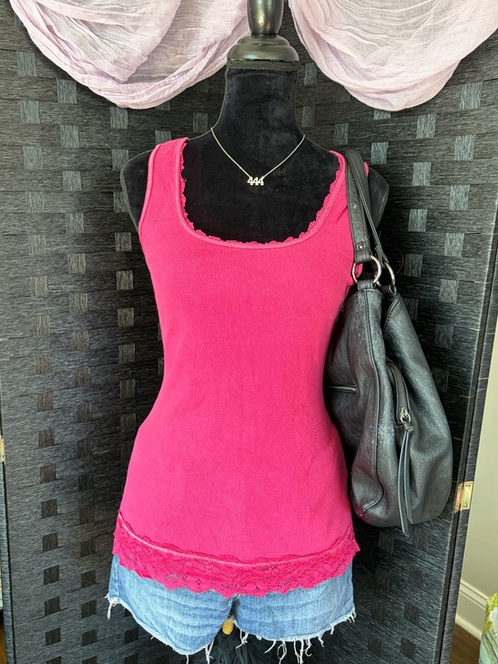 Gitano Tops - Vintage Y2K Gitano Hot Pink Lace-Trim Tank Top